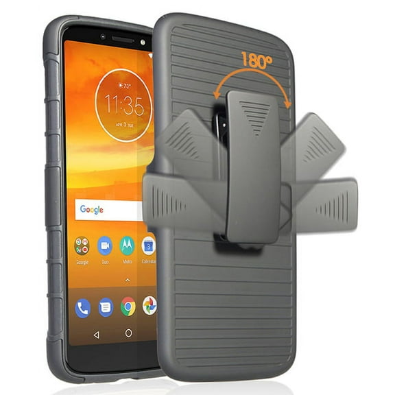Nakedcellphone Black Ring Grip Case Cover   Belt Clip Holster Stand [with Built-In Mounting Plate] for Motorola Moto E5 Plus, E5 , E5 Supra, XT1924