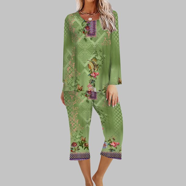 Puntoco Conjunto de pijama cómodo de dos piezas con cuello redondo y manga larga para mujer Puntoco Puntoco-3777