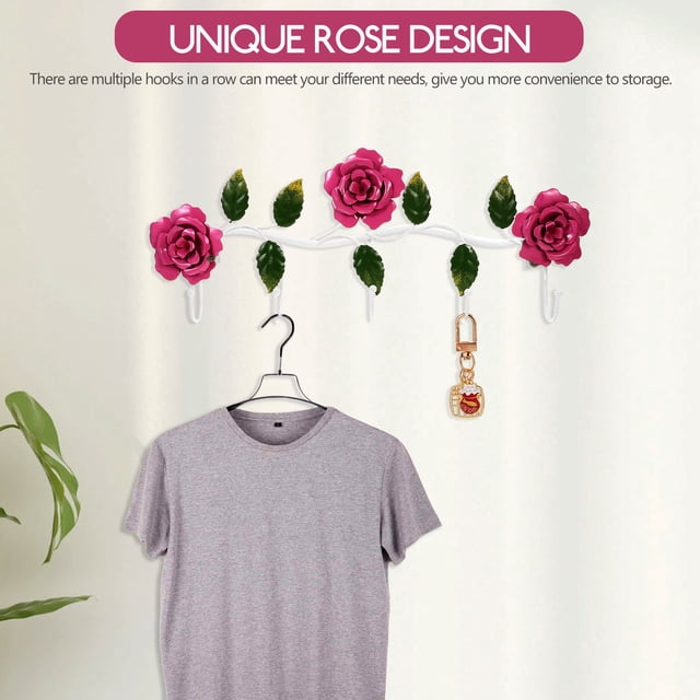 LITINKIMI Rosy Iron Over Door Hook Rack with Vintage Rose Design for Home Storage and Organization