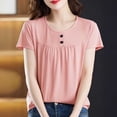 thumbnail image 2 of YUGYXL Womens Tops Short Sleeve Shirts Summer Outfits Spring Dressy Casual Clothes Front Pleated Crew Neck Loose Fit Clothing Pink XXXXL, 2 of 5