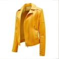 thumbnail image 3 of Previn Women's Faux Leather Jacket Motorcycle Long Sleeve Thick Fitted Outerwear Winter PU Coat Biker Moto Short Snow Fashion Yellow Medium, 3 of 5