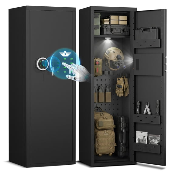 Large Gun Safe with Digital Keypad, Heavy Duty Alloy Steel Gun Cabinet for 6-10 Guns, Emergency Type-C Power & Silent Mode, Home Security Safe with DIY Pegboard & Magnetic Light