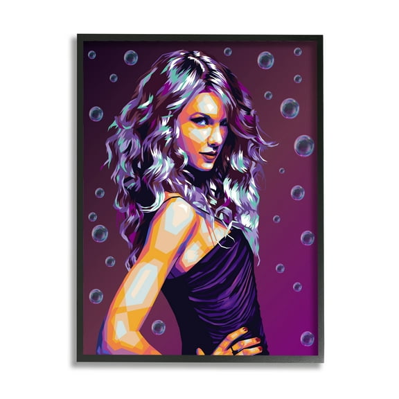 Stupell Industries Modern Purple Girl with Bubbles Abstract Painting Black Framed Art Print Wall Art, 11 x 14