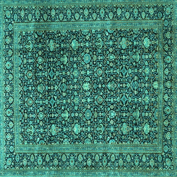 Ahgly Company Machine Washable Indoor Square Persian Turquoise Blue Traditional Area Rugs, 4' Square