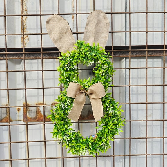Herrnalise Easter Bunny Spring Wreath for Front Door, Lighted Easter Wreaths with 30 LED Warm Lights, Foldable Bunny Wreaths with Eggs, Twigs and Berries, Pre-Lit Wreath for Spring Decor