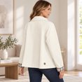 thumbnail image 4 of Dweltoz Womens Lightweight Cropped Trench Jacket Lapel Collar Button Down Barn Coat Plaid Lining Casual Short Outerwear Spring Fall Work Travel Windbreaker Coat,White L, 4 of 5