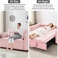 thumbnail image 5 of ShiKeyi 3 in 1 Convertible Sleeper Futon Sofa Bed, 55" Pull Out Sofa Bed with Storage Pocket/Side Pocket/2 Pillows for Living Room, Pink, 5 of 5