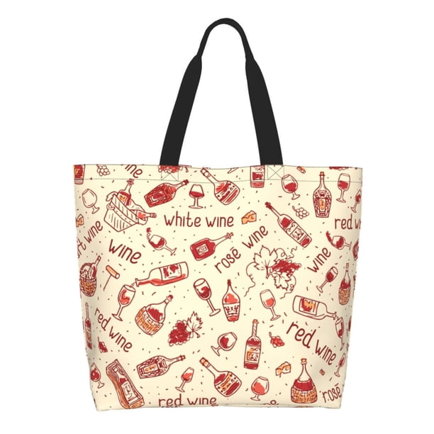 Fotbe Red Wine Bolsa Tote Estética de Lona con Estampado para Mujer - Bolsa Reutilizable de Hombro Casual para Vacaciones, Compras, Trabajo y Gimnasio