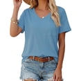 thumbnail image 5 of Short Sleeve Summer V Neck Women Solid Casual Tee Shirt with Pocket, 5 of 6