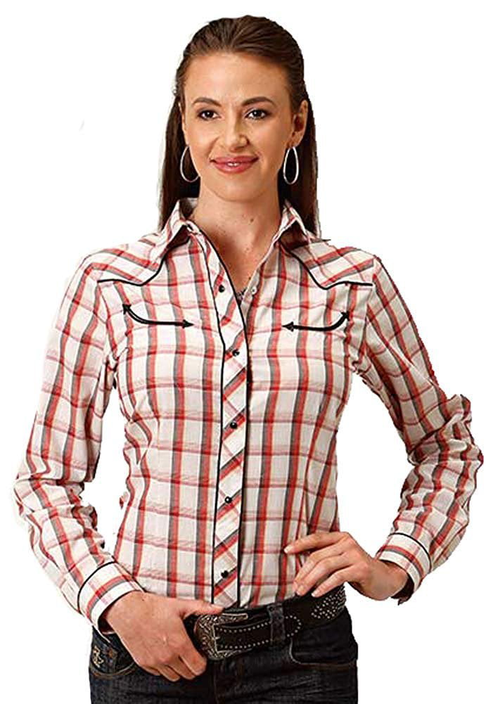 Roper Apparel Women's Long Sleeve Shirt, Plaid with Piping (Large ...