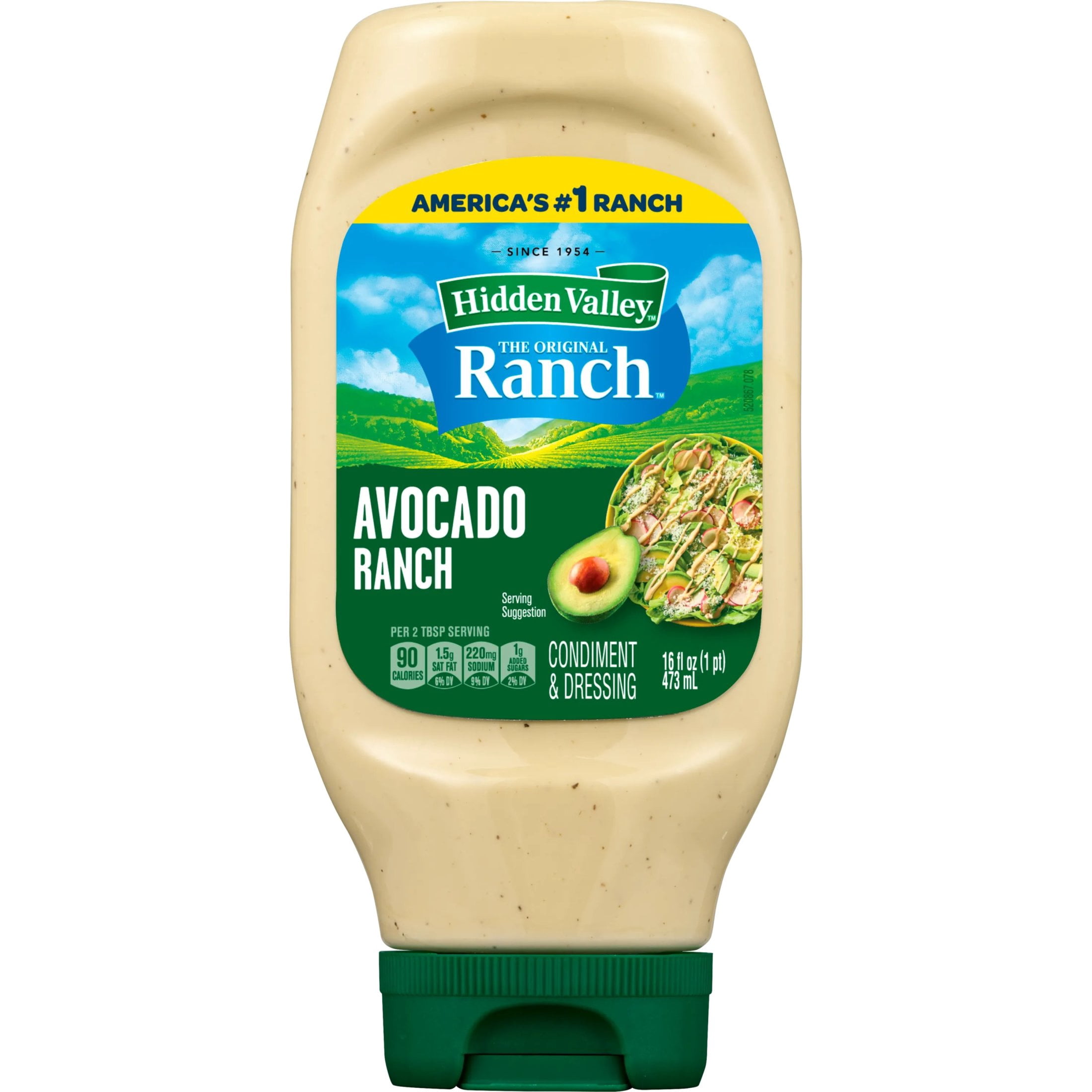 (3 pack) Hidden Valley Avocado Ranch Salad Dressing & Condiment, 16 fl oz Squeeze Bottle