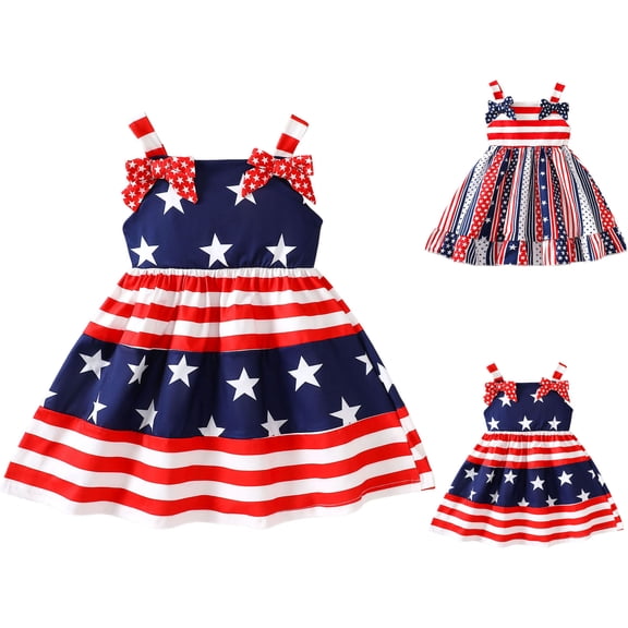 Ulanda Girls July 4th Dress Red White Blue Star Toddler Patriotic Outfit American Flag Sundress 2-8 Years (Watermelon Red, 3-4 Years)