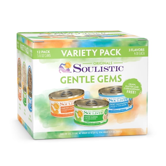 Soulistic Originals Gentle Gems Variety Pack Wet Cat Food, 3 oz., Count of 12