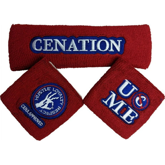 JOHN CENA Red Headband Wristbands Set WWE