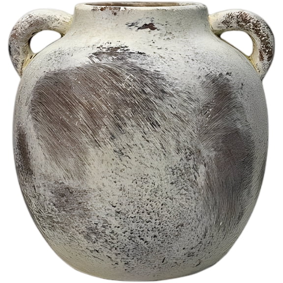 Ceramic Rustic Farmhouse Vase, Vintage Wabi-Sabi Style Textured Brown White Double-Ear Flower Decorative Pot, Vase for Living Room, Entryway, Dining Table Decor, Artificial or Dried Floral Display