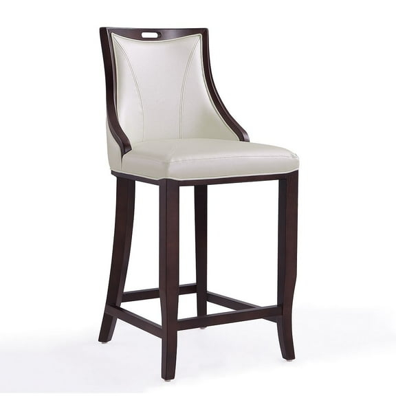 Manhattan Comfort Emperor 27" Faux Leather Counter Stool in Pearl White/Walnut