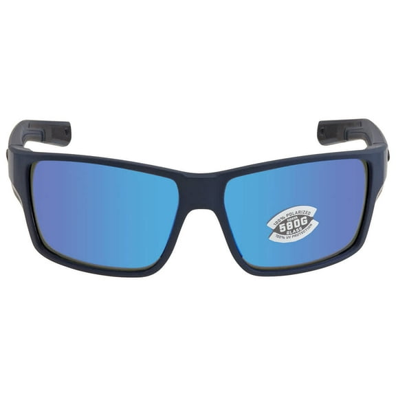 Costa Del Mar Men's Reefton Pro Rectangular Sunglasses, Midnight Blue/Polarized Blue Mirrored 580G, 63 mm
