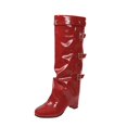 thumbnail image 2 of Women's Patent Leather Over The Knee Boots, Multi Buckle Slouch High Heel Boots, Pointed Toe Foldable Shaft Fashion Boots, 2 of 9