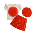 thumbnail image 1 of Rhuody Tenues pour Fille Ensemble de Robes à Col Rond Manches Courtes Hauts Floraux T-Shirt Jupes Shorts Chapeau Tenue Décontractée de Printemps Rouge 12-18 Mois, 1 of 4