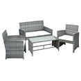 thumbnail image 2 of Outsunny 4pcs Wicker Outdoor Patio Furniture Set with Sofa and 2 Chairs, Rattan Conversation Sets with Cushions, 1 Center Table, Garden, Gray, 2 of 9