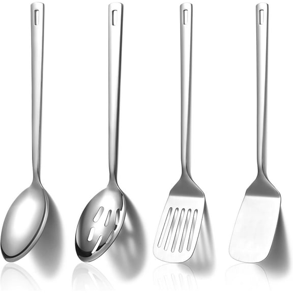 4-Pack Kitchen Utensils Set - Stainless Steel Spatulas & Cooking Spoons, Home Essential Kitchen Gadgets for Cooking