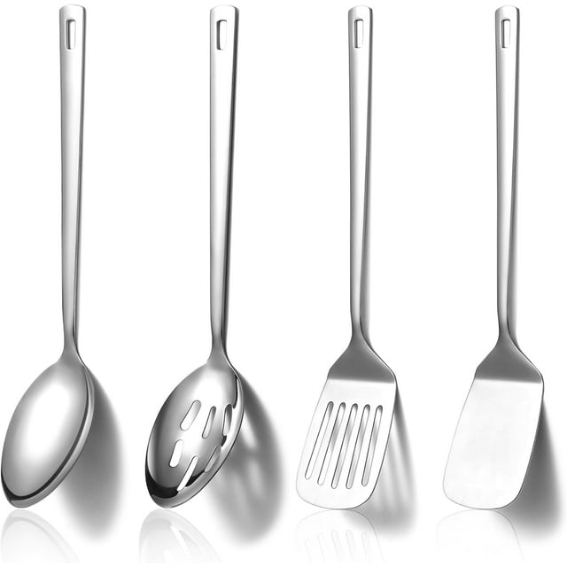 Utensilios Cocina Acero Inoxidable 4 Piezas Cuchara Ranurada Espátula Sólida Resistente Corrosión Lavavajillas Hogar