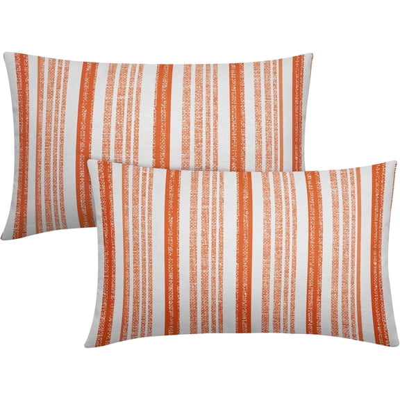 Orange Striped Lumbar Pillow Covers 12x20 Set of 2 Fall Modern Stripes Textured Print Rectangle Decorative Throw Pillow Cases Outdoor Boho Farmhouse Decoration for Sofa Couch Bed