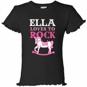 Personalized She Loves To Rock Black Ruffle Tee