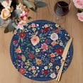 thumbnail image 3 of Navy Blue Flowers Round 13 Inch Placemats Set of 6, Spring Vintage Floral Leaves Farmhouse HeatResistant Non Slip Place Mats for Dining Table, Wipeable Braided Kitchen Table Mats for Housewarming, 3 of 9