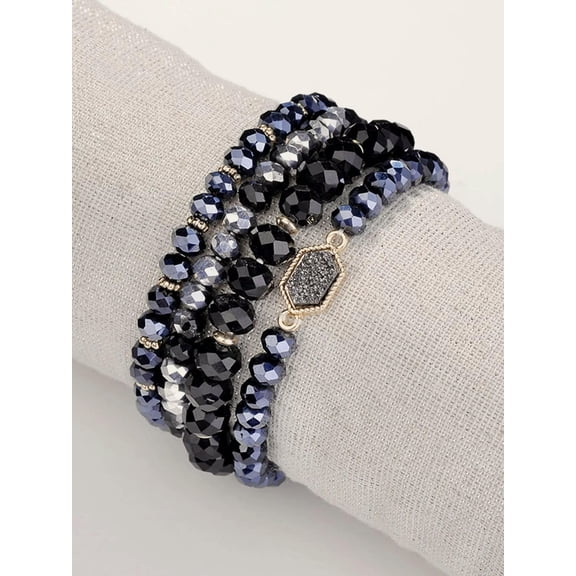 QQTDFG 4pcs Black Rhinestone Decor Beaded Bracelet Women Bracelet Stackable Bracelet-default