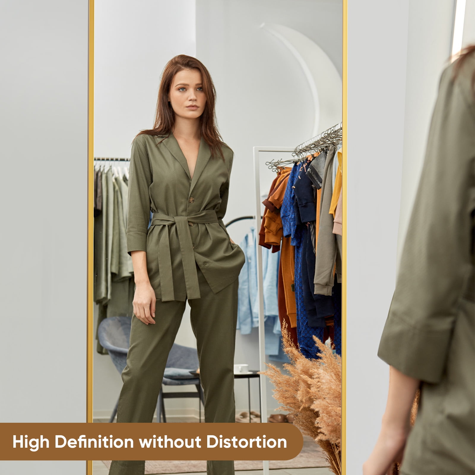 CONCETTA 71"x26" High-Quality Full Length Mirror, Aluminum Alloy Frame Ensures Stability, Standing Design for Bedroom, Gold