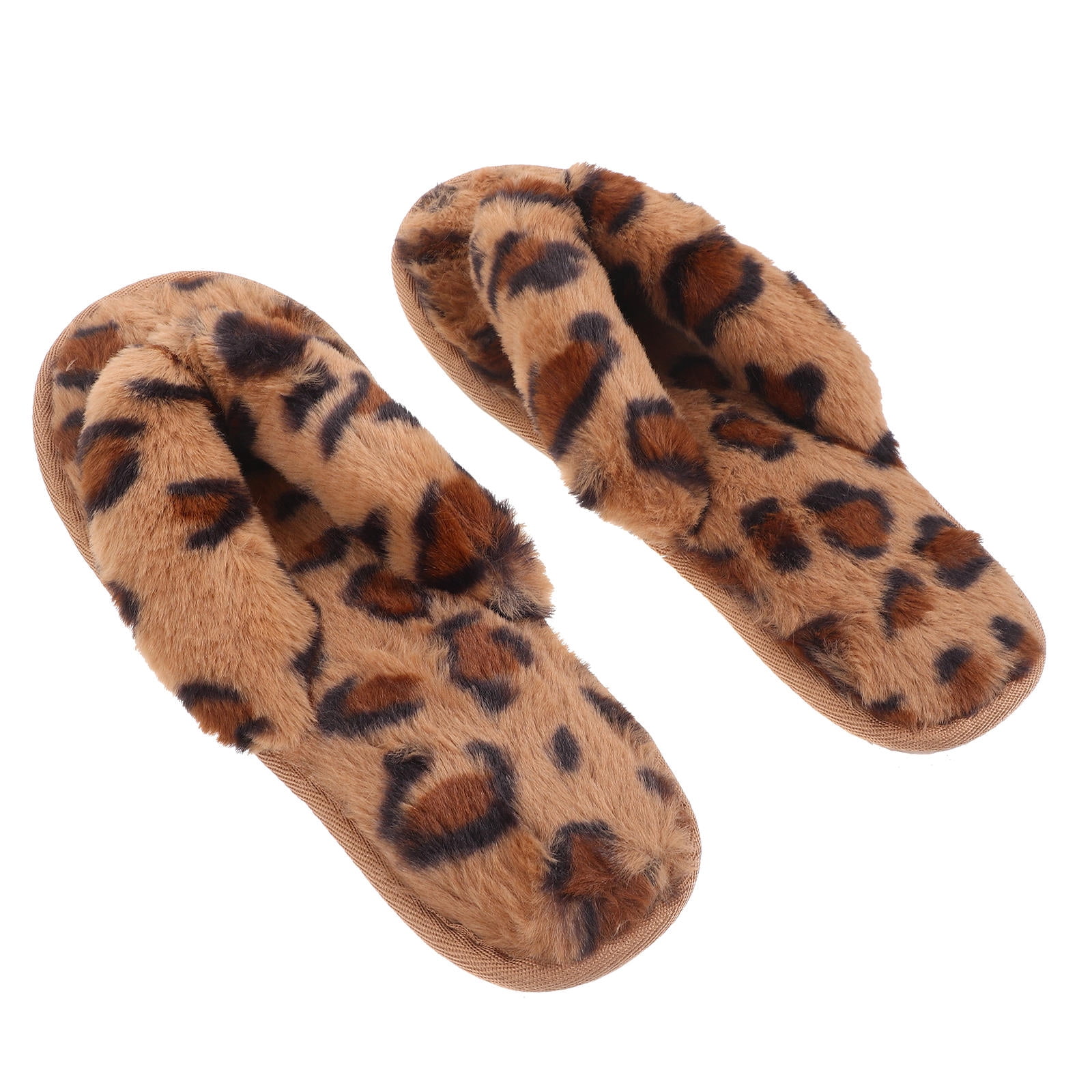 HONMEET Furry Slippers Women Leopard Plush 1 Pair Size 41 42