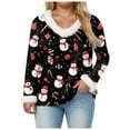 thumbnail image 5 of larppty Christmas Tops with Xmas Printed V Neck 2025 Fur Trim Long Sleeve Shirts Blouse Holiday Party Tops for Women (Black, XL), 5 of 8