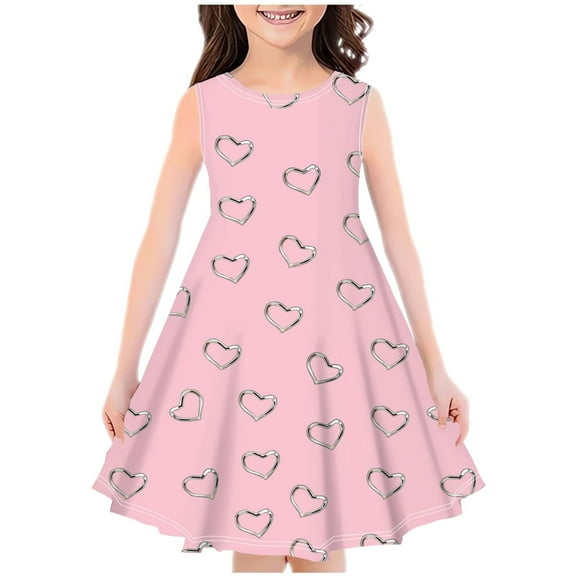 HomeGardon Girls Dress,Dresses for Girl Fashion Girls Summer Sleeveless Round Neck Printed Dress,110-160