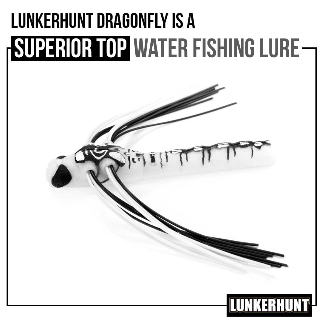 (2 pack) Lunkerhunt Dragonfly Fishing Lures | Most Realistic Weedless Bass Fishing Lure | Great Top Water Bass Fishing Lure with Double Skirted Wings | Perfect for Bass, Trouth and Pike, Weedless Bait