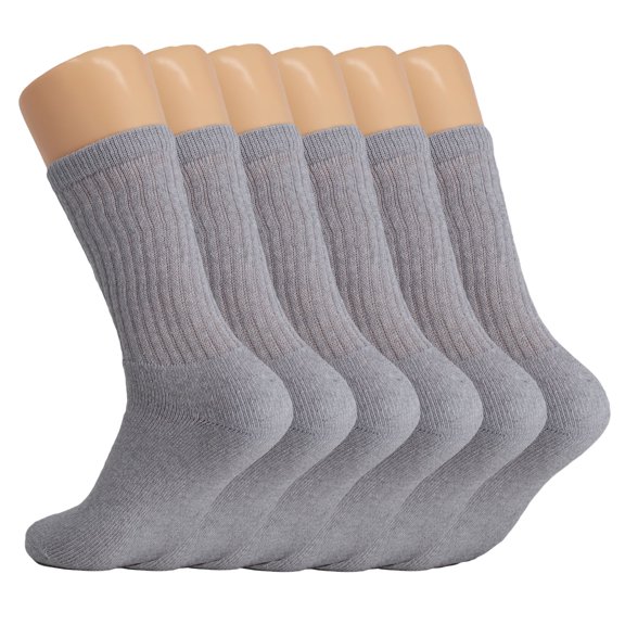 Cotton Crew Socks for Women Gray 6 Pairs Size 9-11