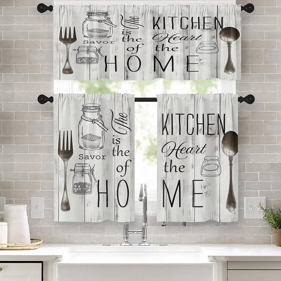Kitchen Curtains Sets for Windows 52x39 Inch 3 Pack Farmhouse Wood | Vintage Country Rustic Rod Pocket Cafe Curtain Drapes for Living Room Bedroom Bathroom Kitchen Over Sink Decor