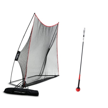 Rukket Haack Golf Net 3pc Bundle with Flexible Golf Swing Plane Tempo Trainer and Carry Bag, Practice Hitting/Driving Indoors, at Home or