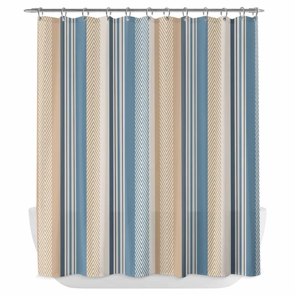 Xipuska Blue Brown Beige Shower Curtain - Water Repellent Fabric Shower Curtains Washable, Boho Farmhouse Abstract Stripes Art Decorative Polyester Cloth Bathroom Curtains Modern Bath Decor 72"x72"