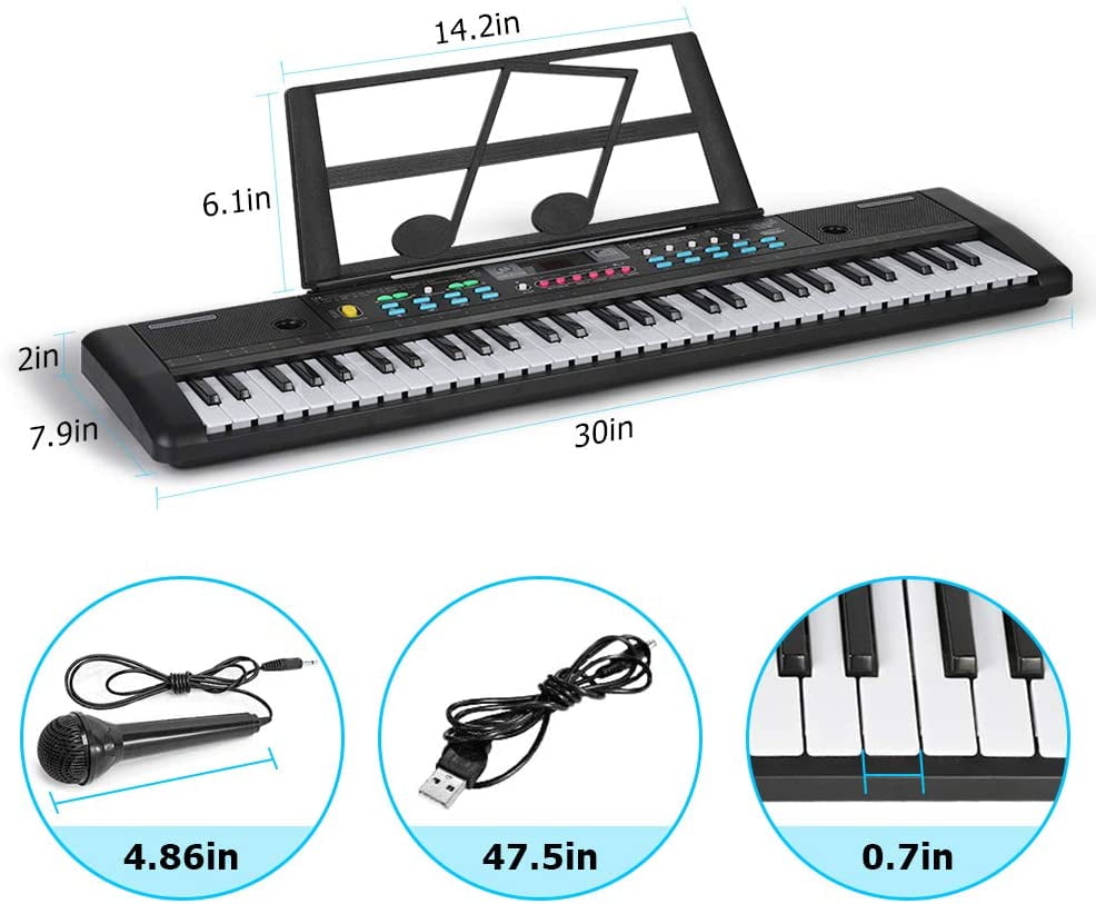 Music 61-Key Keyboard Piano Kids Portable for Beginners with Microphone Sheet Stand