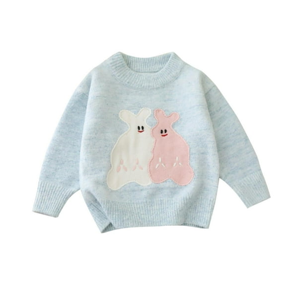 Économies d'Automne/hiver! HVOBTTY Chandail Décontracté à Manches Longues pour Fille, Chandail à Enfiler Style Tête-de-Poule avec Imprimé Poupée Adorable d'Hiver pour Enfants, Haut Tricoté à Manches Longues Bleu, 1 An