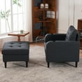 thumbnail image 2 of Accent Chair with Ottoman, Upholstered Button Tufted Armchair with Solid Wood Legs & Cup Holder, Reading Chair with Side Pockets for Bedroom Living Room, Dark Gray, 2 of 8