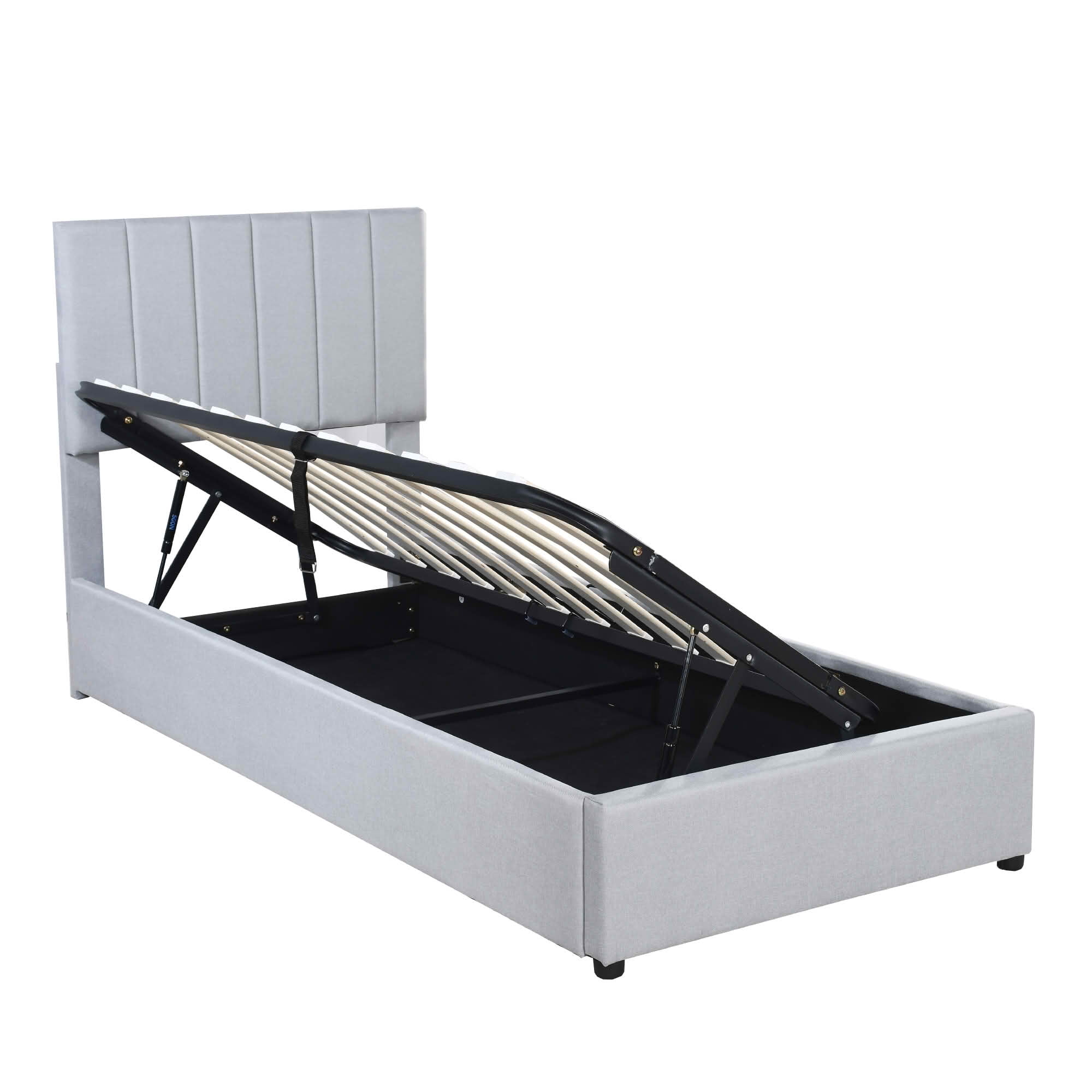 MAYEERTY Upholstered Platform Bed with Vertical Stripe Headboard & Spacious Underbed Storage, Sturdy Construction