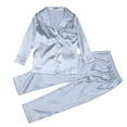 thumbnail image 4 of HNMKIU Button Down Pajamas Sets Solid Two Piece Family Matching Sleepwear Loungewear Long Sleeve Nightwear Silver,Kids:7-8 Years, 4 of 10