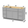 thumbnail image 2 of Vanity Art 57" Freestanding Bathroom Vanity Cabinet without Top in Gray, 2 of 6