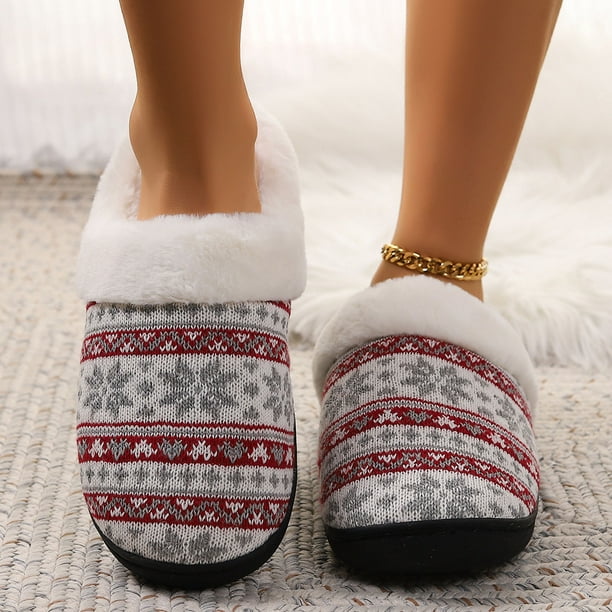 hoksml Womens Slippers Clearance Cotton Slippers Thick Soles Indoor Warmth  Non Slip In Winter Fashionable Slippers White Style