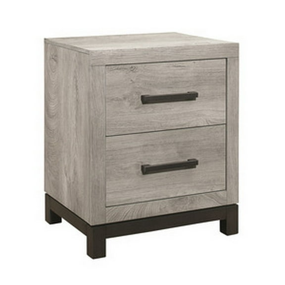 Deena 25 Inch Classic 2 Drawer Nightstand, Metal Handles, Wood Grain Gray- Saltoro Sherpi