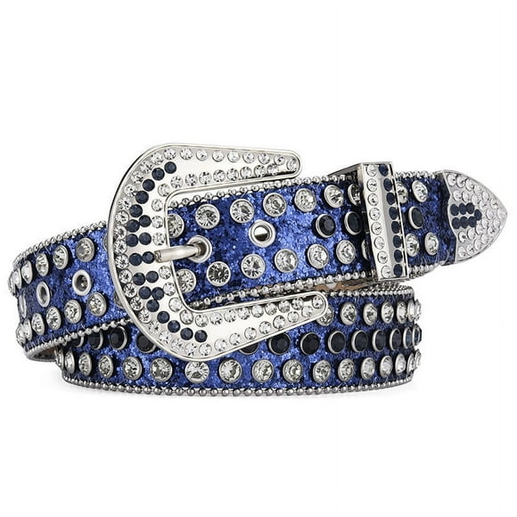 Zhuge Rhinestone Belt for Men Women, Western Cowboy Cowgirl Belts Bling Leather Belt With for Jeans (Black)
