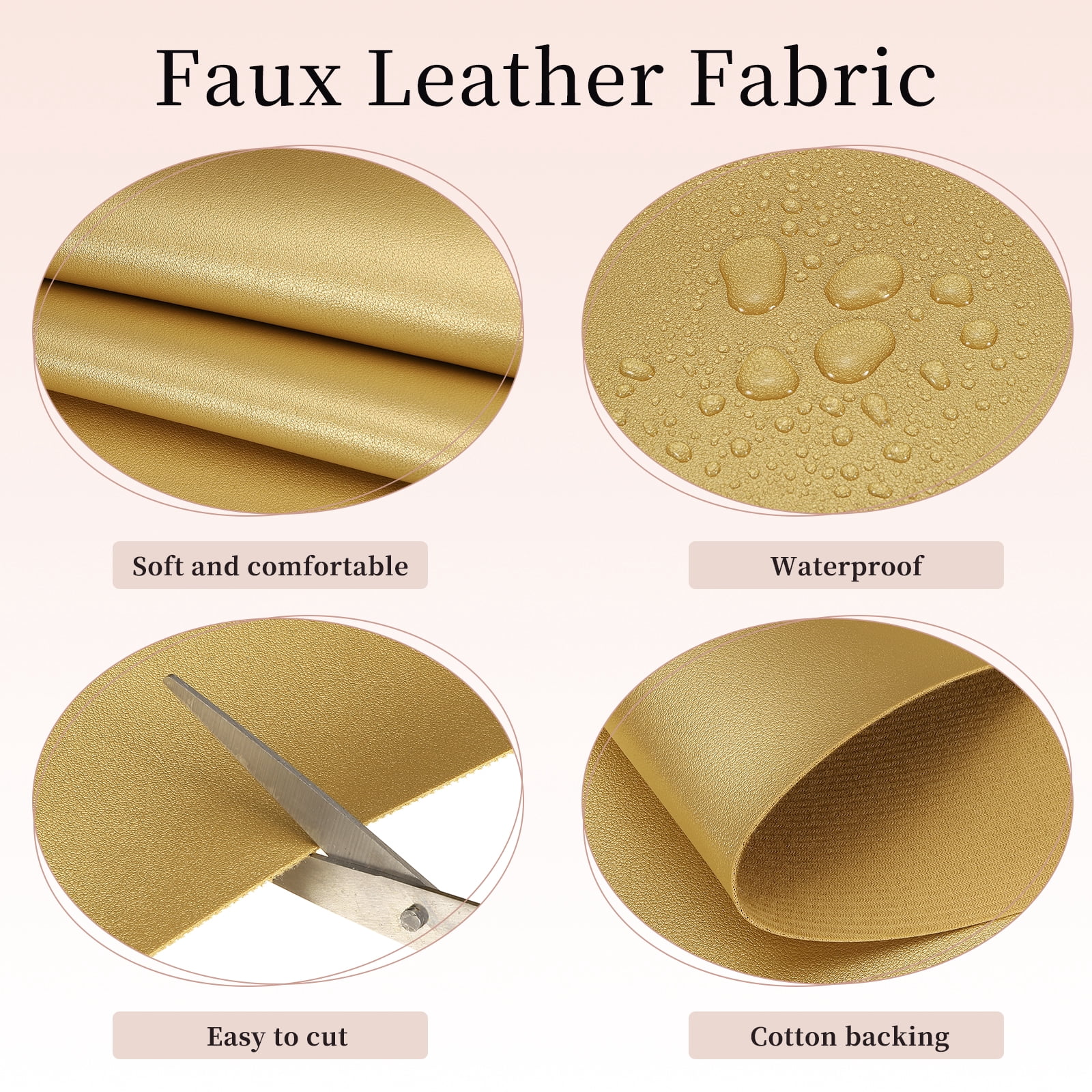 Uxcell Marine Vinyl Fabric, 54 Inch 1 Yard Upholstery Faux Leather Soft Waterproof Sheets Fabric for Crafts DIY Sewings Sofa Wallets Handbag Car, Gold
