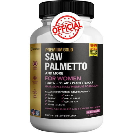 GREENVIFY Premium Gold Saw Palmetto Supplement for Women - Vegan & Non-GMO Formula for Natural Hair Growth, Hormonal Balance, and Women's Health Support (60, Women)